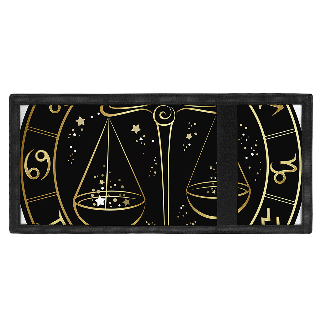 Gold And Black Libra Sign Print Trifold Wallet