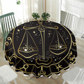 Gold And Black Libra Sign Print Waterproof Round Tablecloth