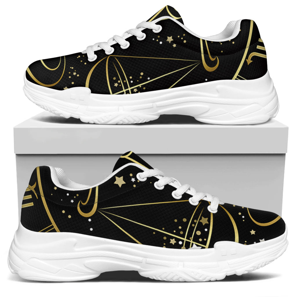 Gold And Black Libra Sign Print White Chunky Shoes