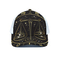 Gold And Black Libra Sign Print White Mesh Trucker Hat
