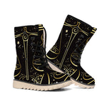 Gold And Black Libra Sign Print Winter Boots