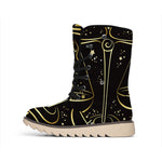 Gold And Black Libra Sign Print Winter Boots