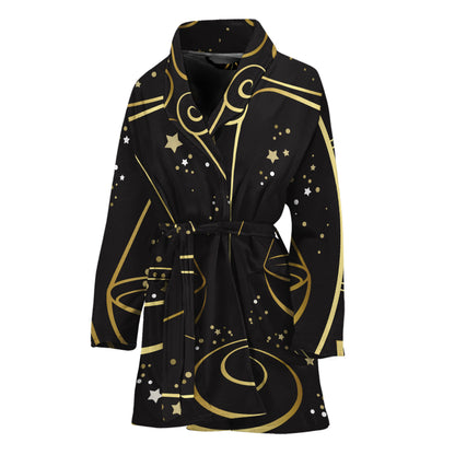 Gold And Black Libra Sign Print Women's Bathrobe