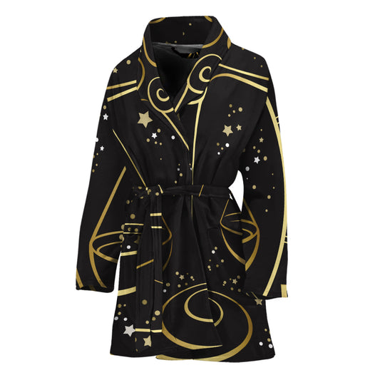 Gold And Black Libra Sign Print Women's Bathrobe
