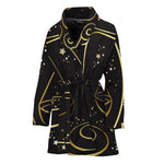 Gold And Black Libra Sign Print Women's Bathrobe