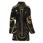 Gold And Black Libra Sign Print Women's Bathrobe