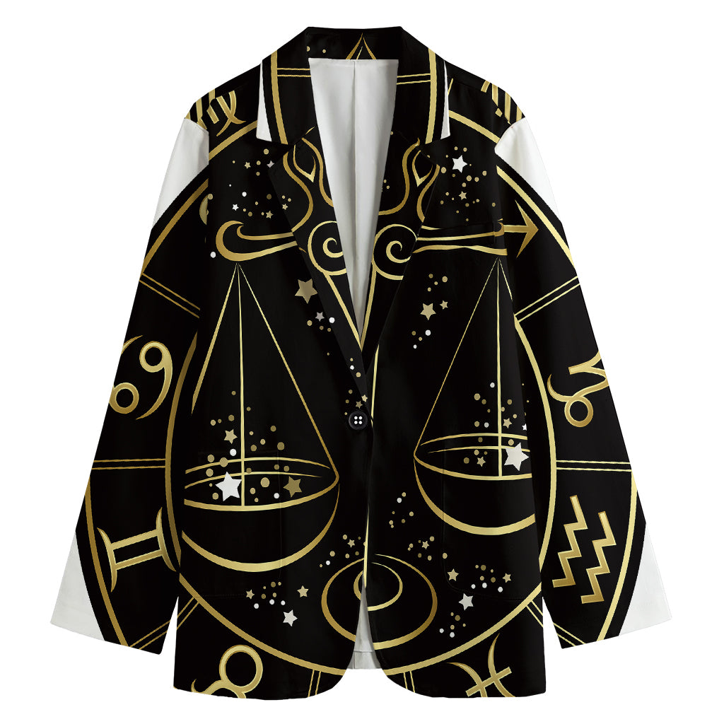 Gold And Black Libra Sign Print Women's Blazer