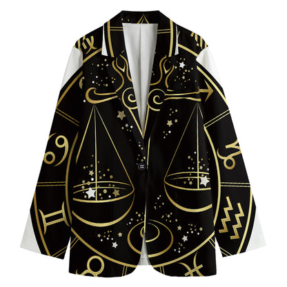 Gold And Black Libra Sign Print Women's Blazer