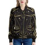 Gold And Black Libra Sign Print Women's Bomber Jacket