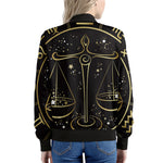 Gold And Black Libra Sign Print Women's Bomber Jacket