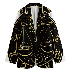 Gold And Black Libra Sign Print Women's Cotton Blazer