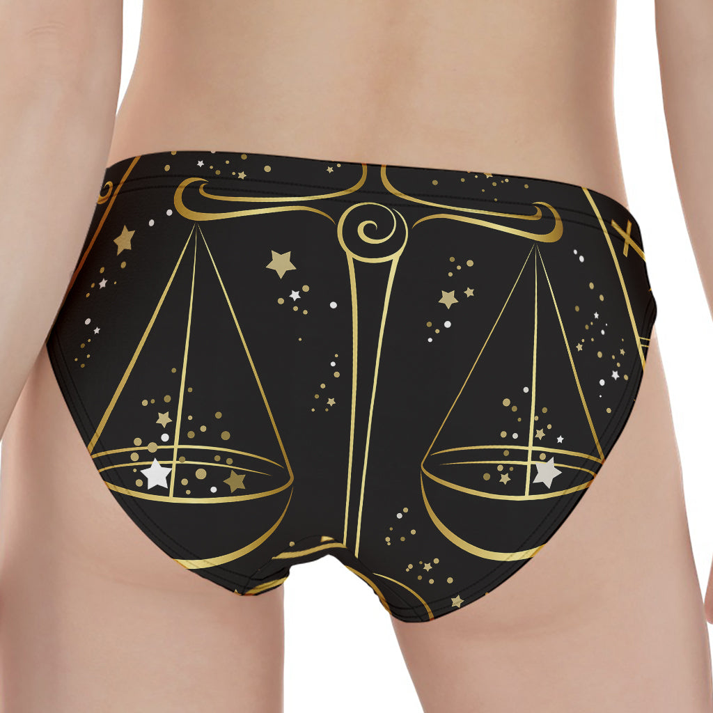 Gold And Black Libra Sign Print Women's Panties