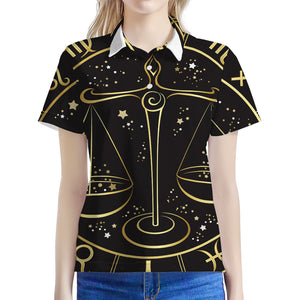 Gold And Black Libra Sign Print Women's Polo Shirt