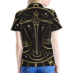 Gold And Black Libra Sign Print Women's Polo Shirt