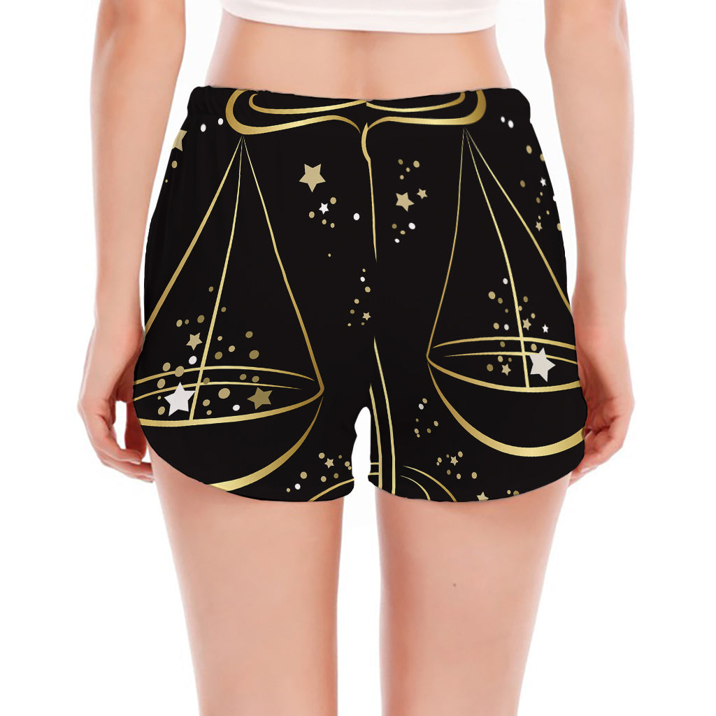Gold And Black Libra Sign Print Women's Split Running Shorts
