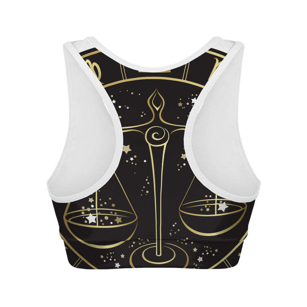 Gold And Black Libra Sign Print Women's Sports Bra
