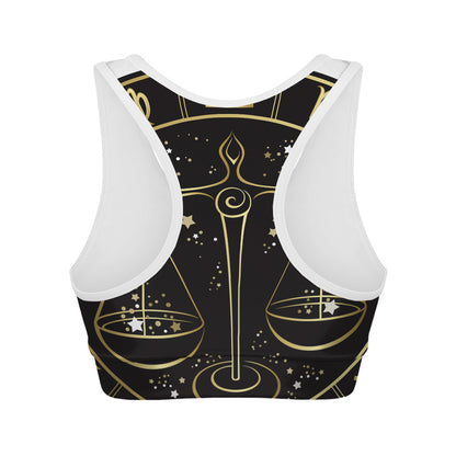 Gold And Black Libra Sign Print Women's Sports Bra