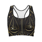 Gold And Black Libra Sign Print Women's Sports Bra