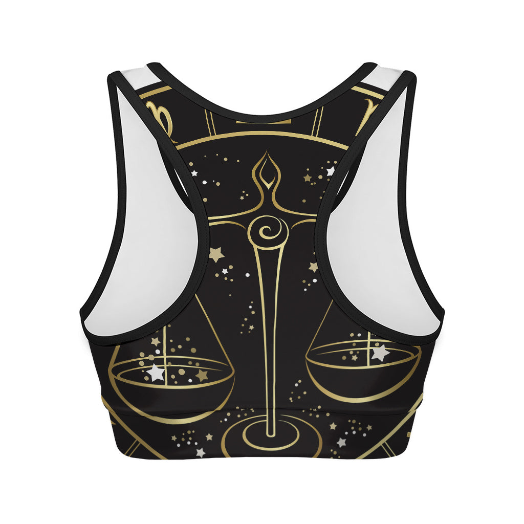 Gold And Black Libra Sign Print Women's Sports Bra