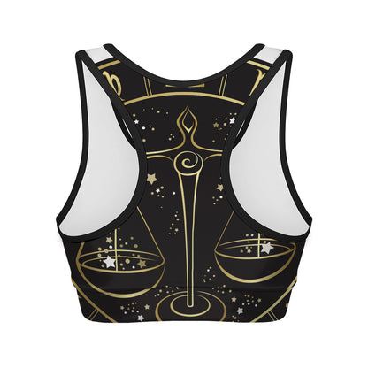 Gold And Black Libra Sign Print Women's Sports Bra
