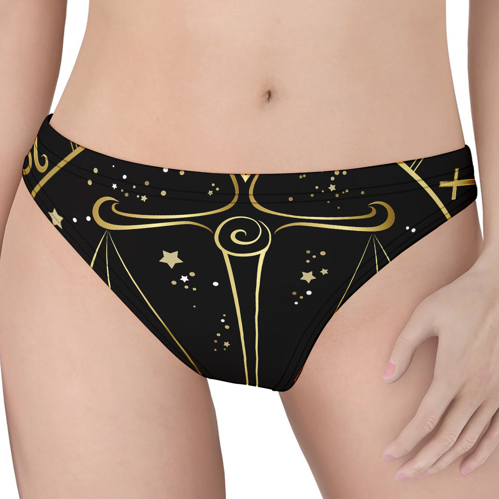 Gold And Black Libra Sign Print Women's Thong