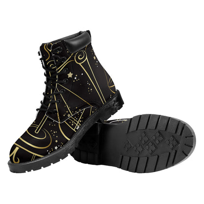 Gold And Black Libra Sign Print Work Boots