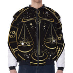 Gold And Black Libra Sign Print Zip Sleeve Bomber Jacket