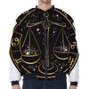 Gold And Black Libra Sign Print Zip Sleeve Bomber Jacket