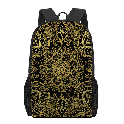 Gold And Black Mandala Print 17 Inch Backpack