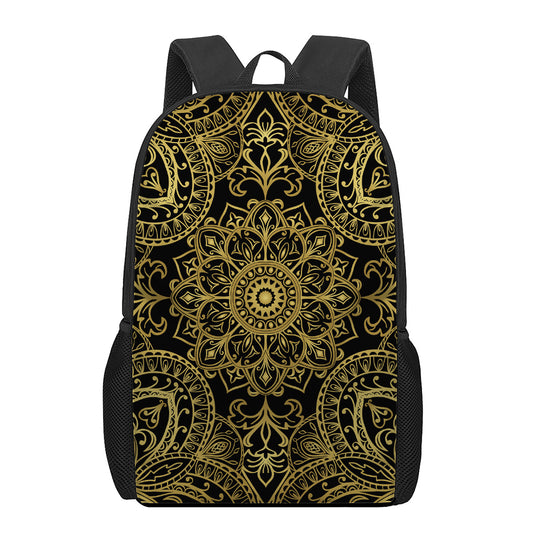 Gold And Black Mandala Print 17 Inch Backpack