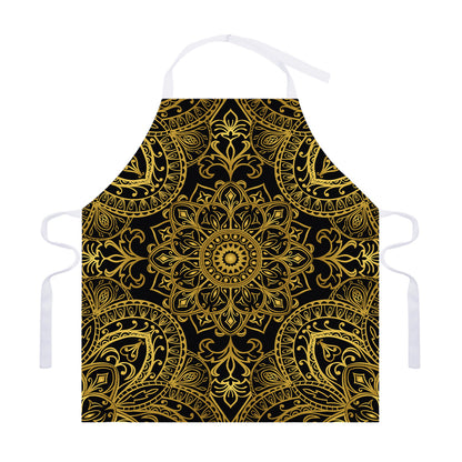 Gold And Black Mandala Print Adjustable Apron