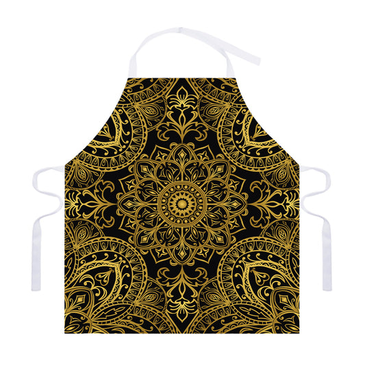 Gold And Black Mandala Print Adjustable Apron
