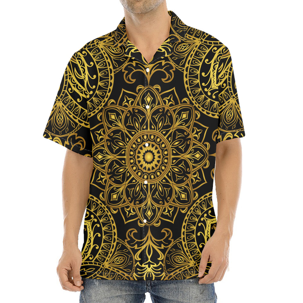 Gold And Black Mandala Print Aloha Shirt