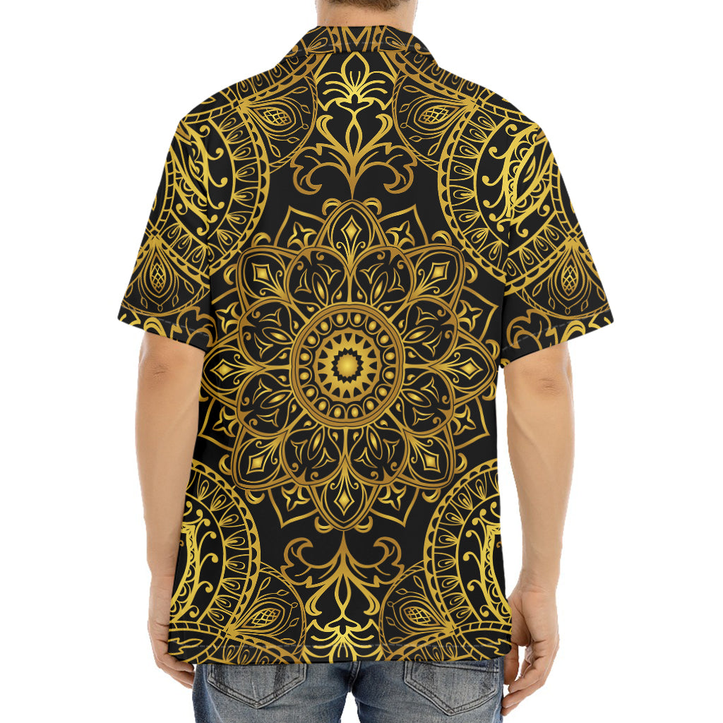 Gold And Black Mandala Print Aloha Shirt