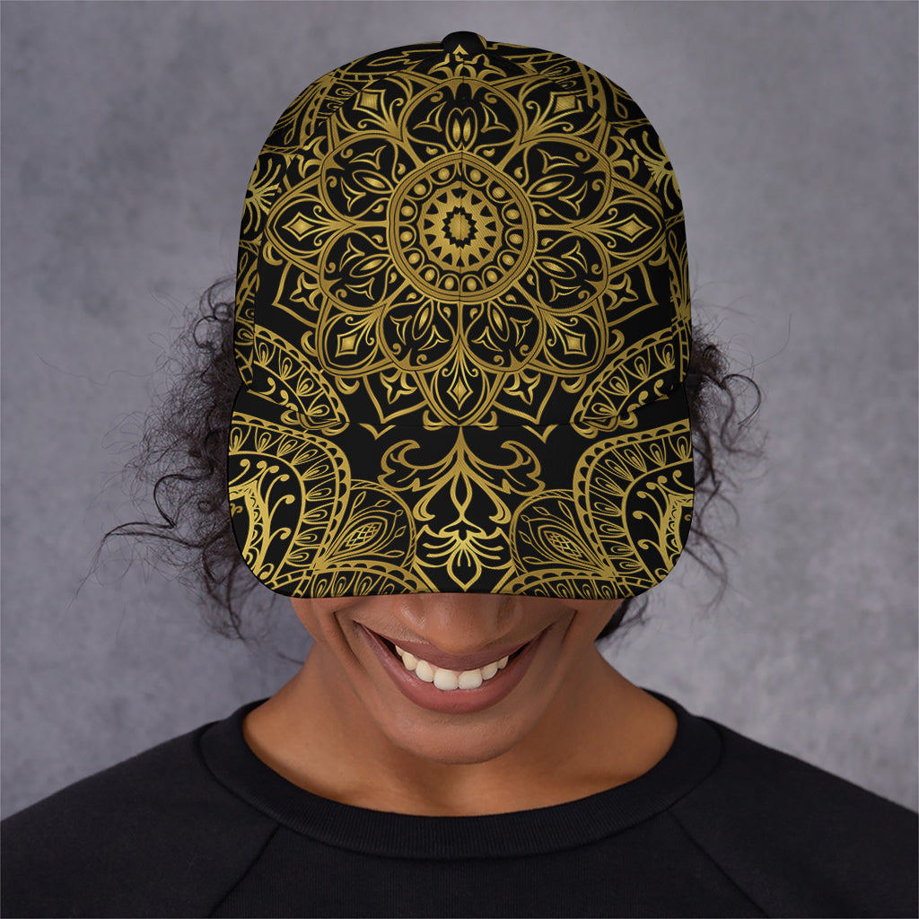 Gold And Black Mandala Print Baseball Cap