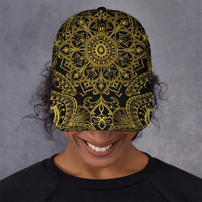 Gold And Black Mandala Print Baseball Cap
