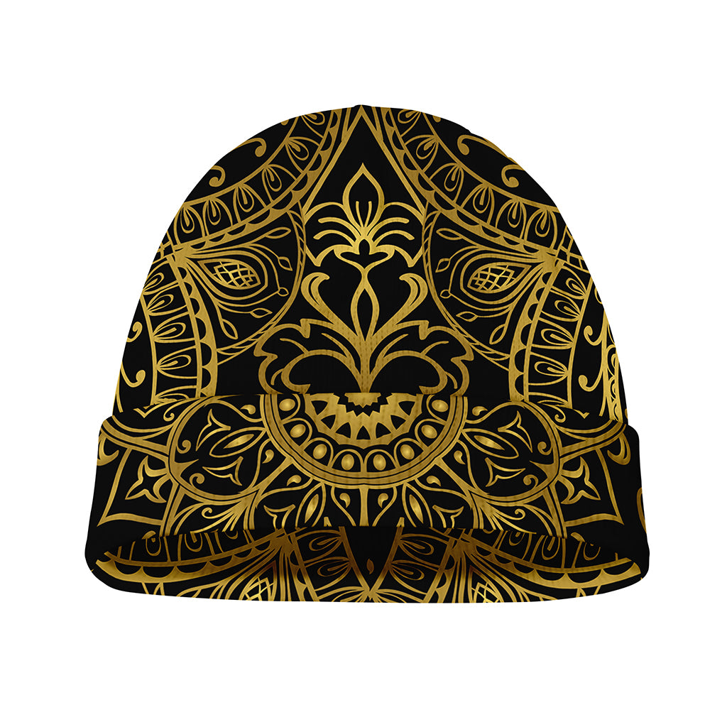 Gold And Black Mandala Print Beanie