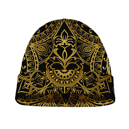 Gold And Black Mandala Print Beanie