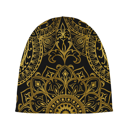 Gold And Black Mandala Print Beanie