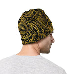 Gold And Black Mandala Print Beanie