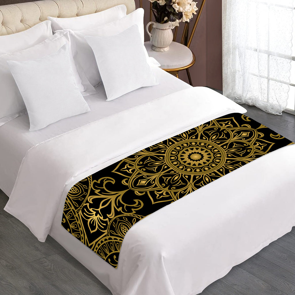 Gold And Black Mandala Print Bed Runner