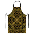 Gold And Black Mandala Print Bib Apron With Pocket