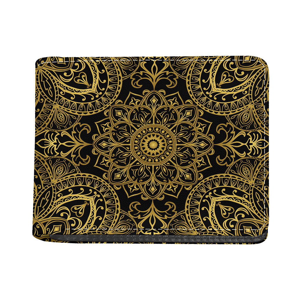Gold And Black Mandala Print Bifold Wallet