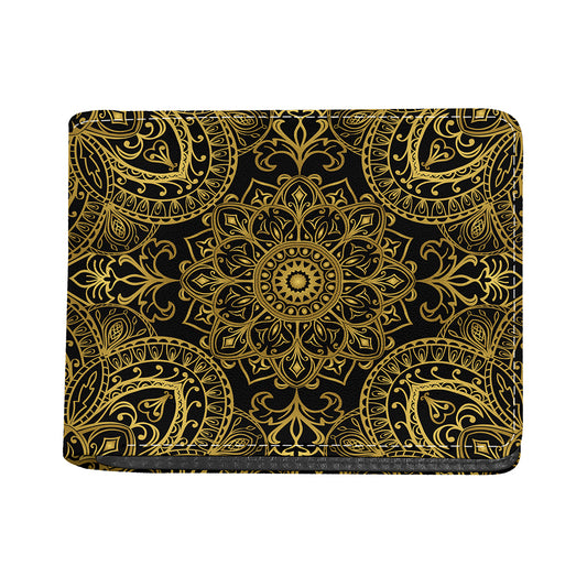 Gold And Black Mandala Print Bifold Wallet