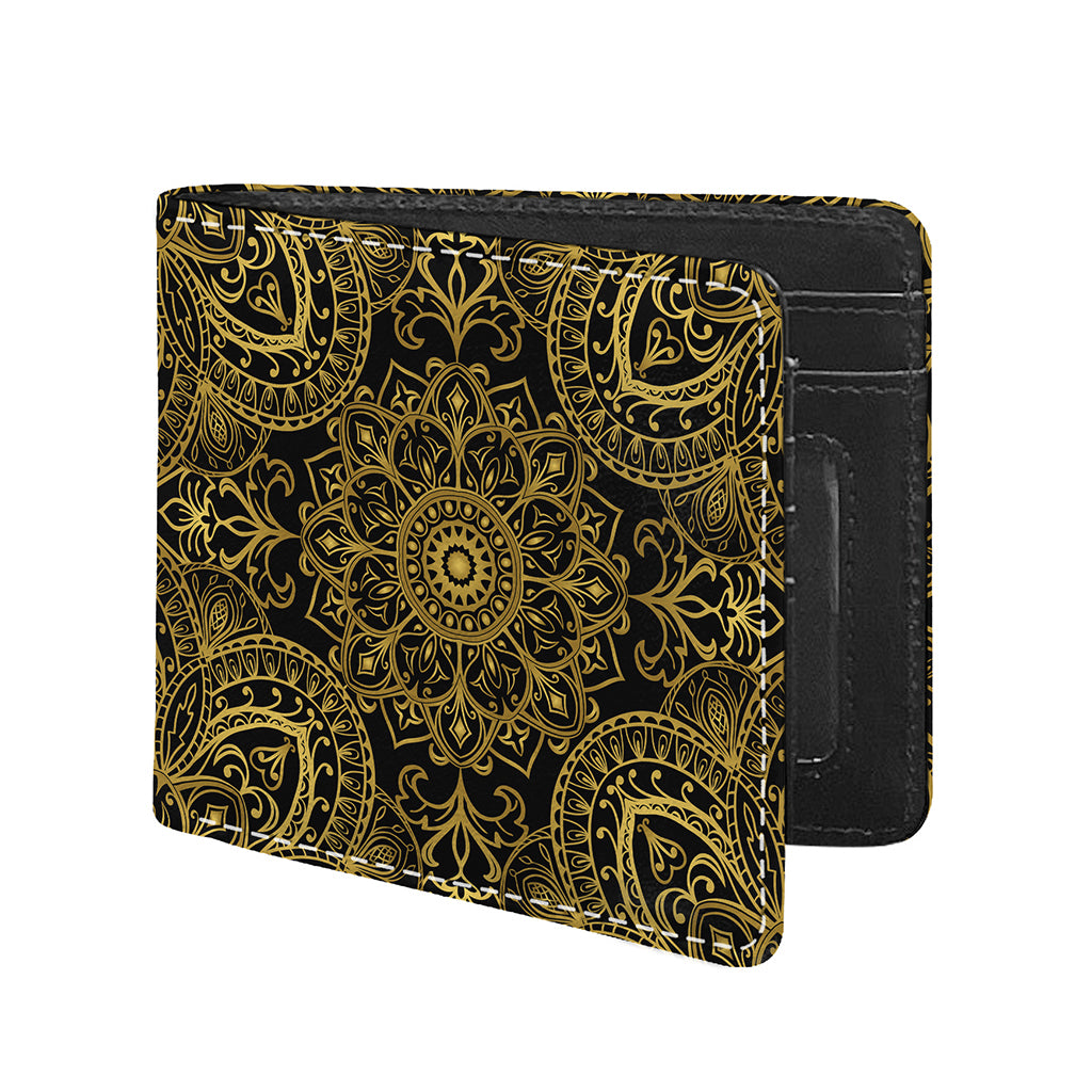 Gold And Black Mandala Print Bifold Wallet