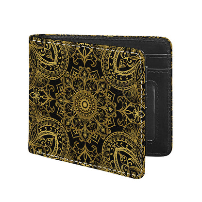 Gold And Black Mandala Print Bifold Wallet