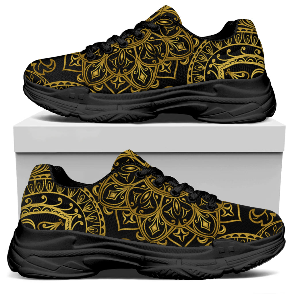 Gold And Black Mandala Print Black Chunky Shoes