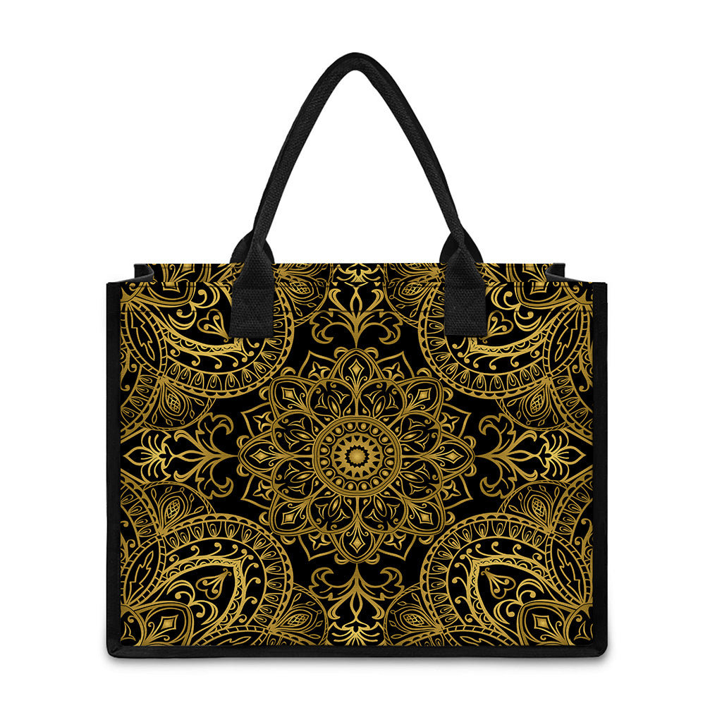 Gold And Black Mandala Print Canvas Tote Bag