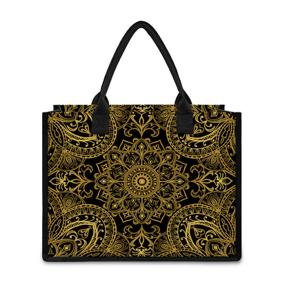 Gold And Black Mandala Print Canvas Tote Bag