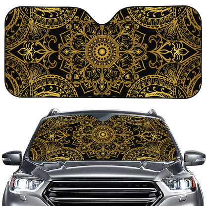 Gold And Black Mandala Print Car Windshield Sun Shade